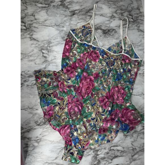 Vintage Victorias Secret Gold Label Lingerie Medium Teddie Floral Sheer Ruffle - Picture 3 of 11